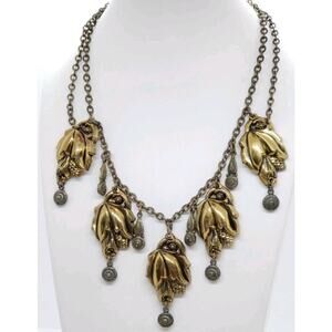 Vintage Art Nouveau Brass Etruscan Revival Festoon Necklace Leaves 1920s